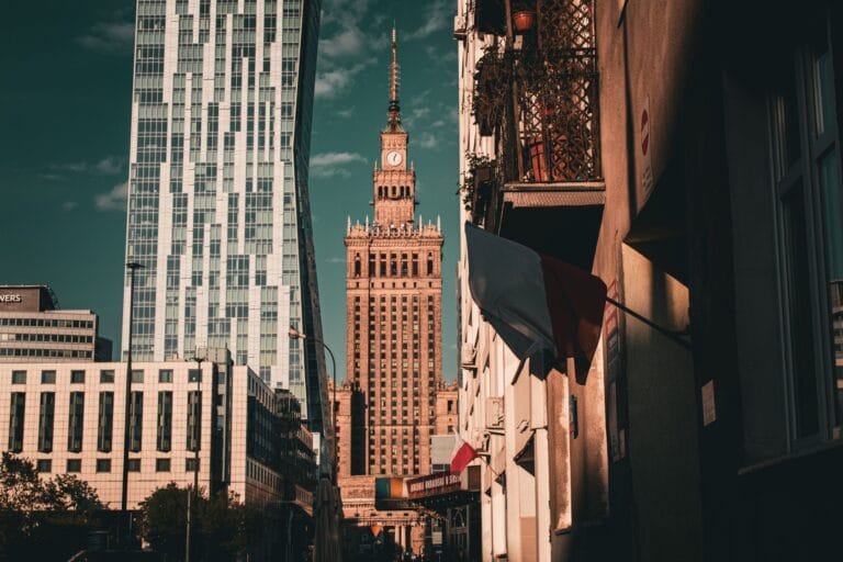 Panorama Warszawy z Pałacem Kultury i Nauki w c